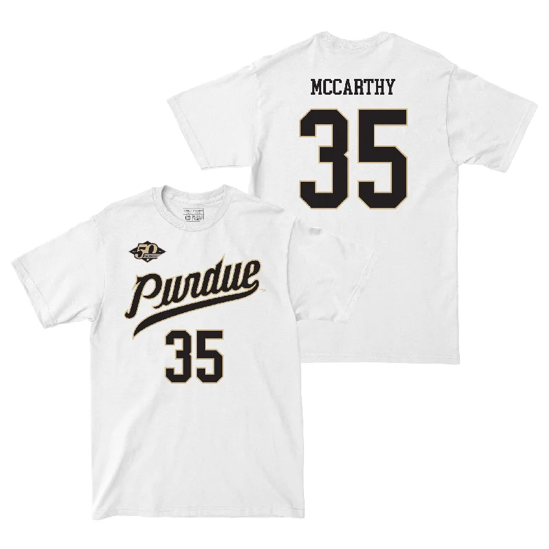 Sustainable T-Shirt-50th Anniversary Women's Basketball Script White Comfort Colors Tee - Lana McCarthy