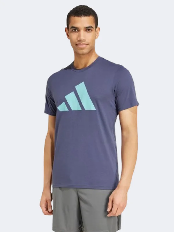 T-Shirt for Charities-Adidas Essential Feelready Logo Men Training T-Shirt Navy/Mint Ton