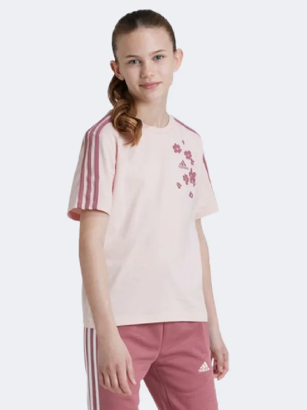 T-Shirt for Moisture Wicking-Adidas Essentials Printed Flowers Kids-Girls Sportswear T-Shirt Pink/Crimson