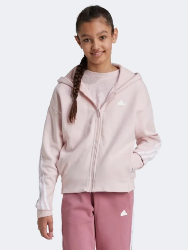 Holiday Hoodie-Adidas Future Icons 3 Stripes Kids-Girls Sportswear Hoody Sandy Pink/White