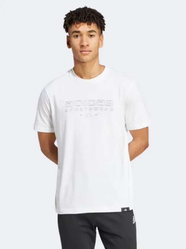 Classic Black T-Shirt-Adidas Tech Linear Graphic Men Sportswear T-Shirt White