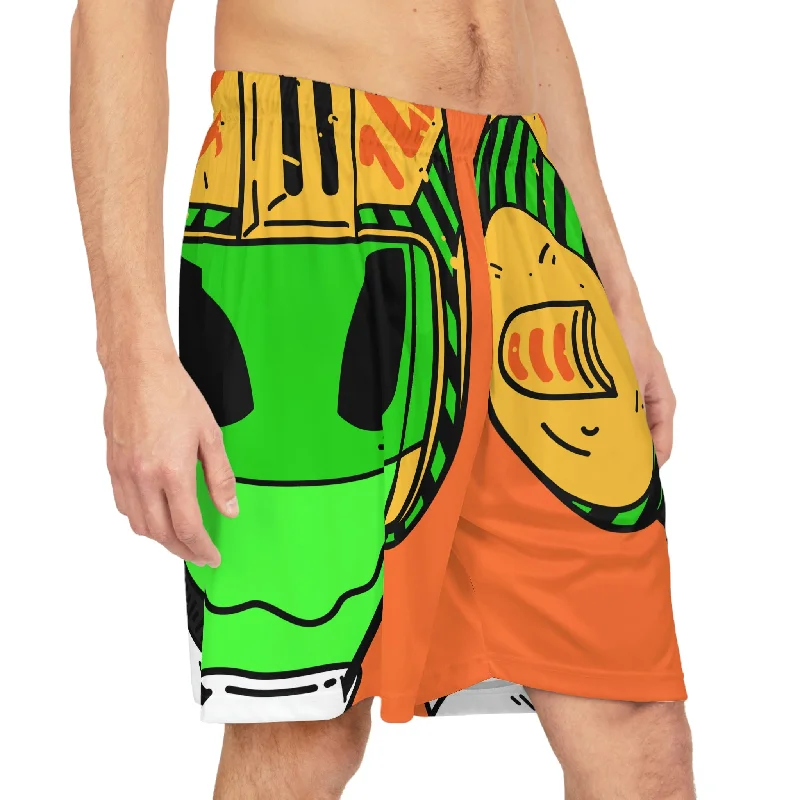 Short Shorts for Men-Alien Green Sporty Basketball Shorts (AOP)