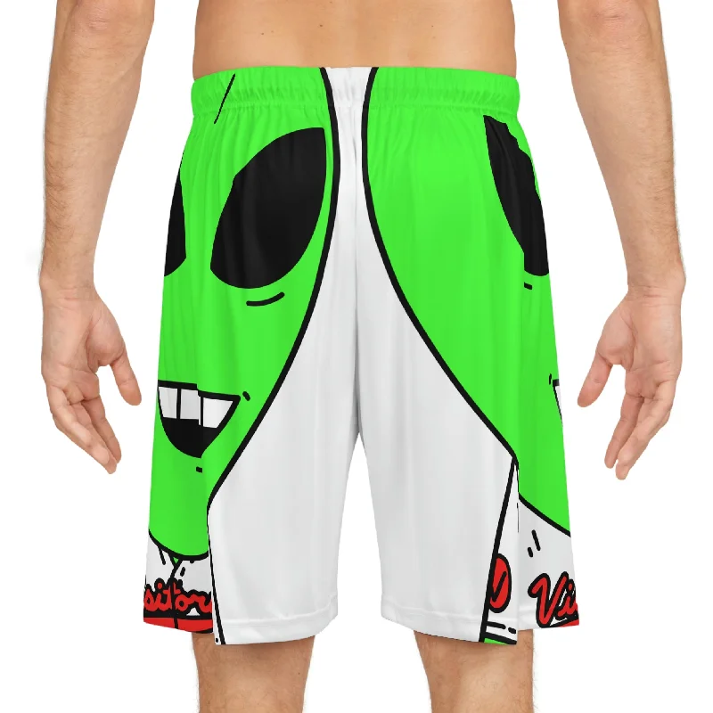 Hiking Shorts for Hot Weather-Alien Green Sporty Basketball Shorts (AOP)