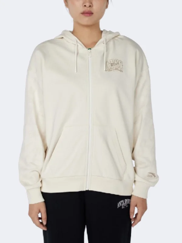 Hoodie with Printed Artwork-Anta Sports Club Women Lifestyle Hoody Off White