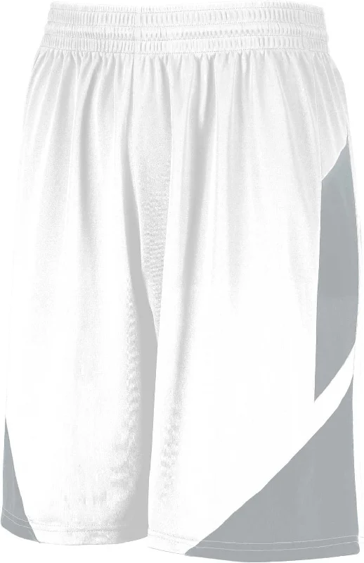 Sports Shorts for Women-Augusta 1734 Youth Step-Back Basketball Shorts - White Silver