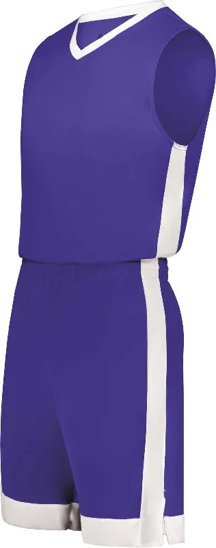 Hiking Shorts for Hot Weather-Augusta 6889 Match-Up Basketball Shorts - Purple White