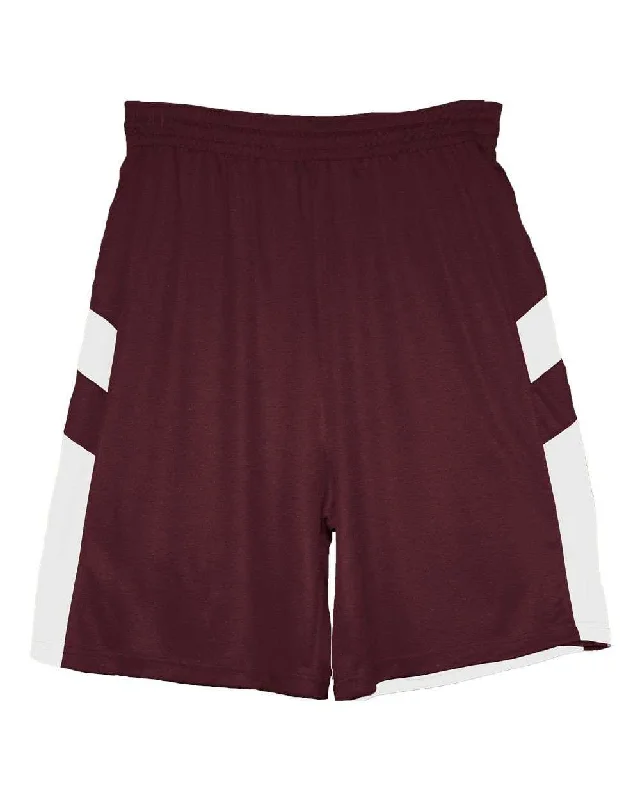 Stylish Shorts for Women-Badger Sport 7266 B-Pivot Reversible Adult Short - Maroon White