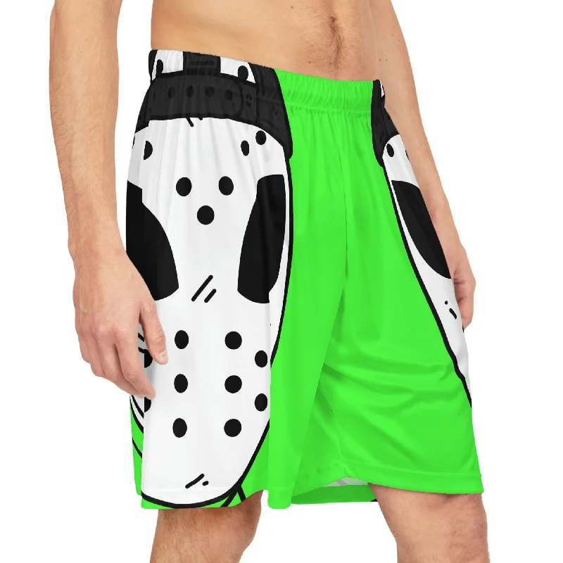 Warm Weather Shorts-Hockey White Mask Green Alien Visitor Basketball Shorts