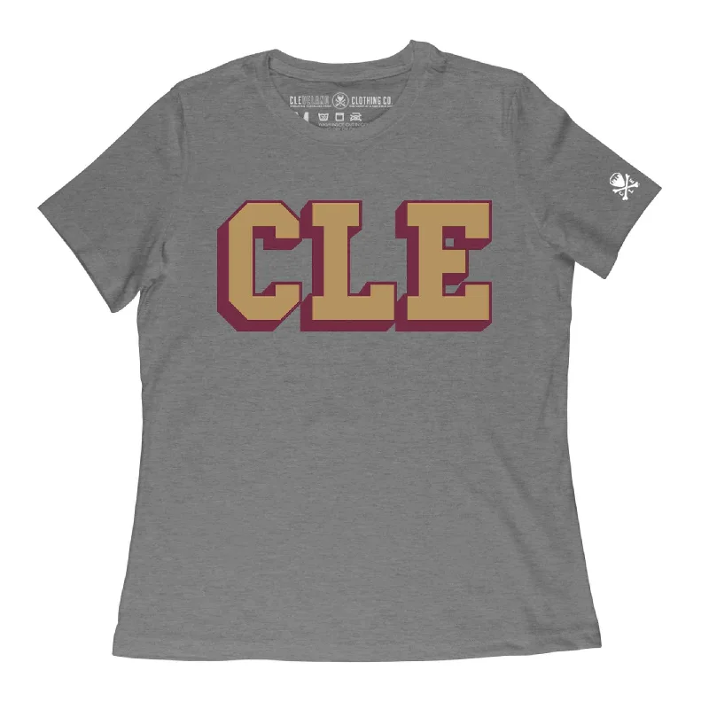 Cool T-Shirt-CLE College - Wine/Gold - Womens Crew T-Shirt