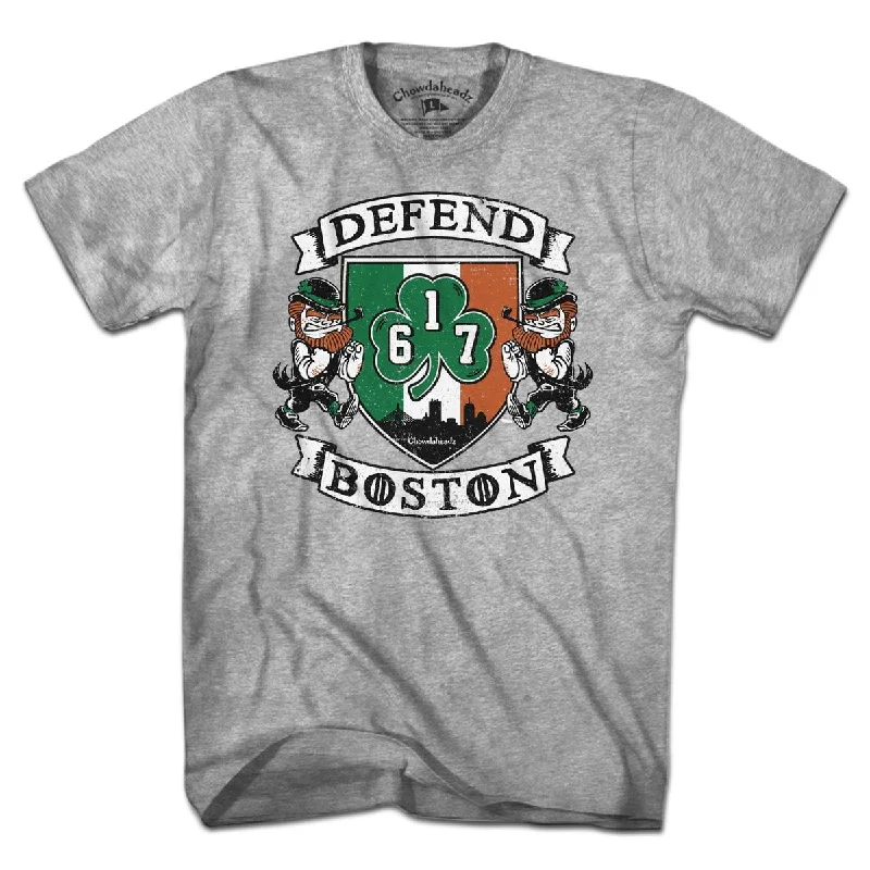 T-Shirt with Cute Animal Prints-Defend Boston Shamrock Shield T-Shirt