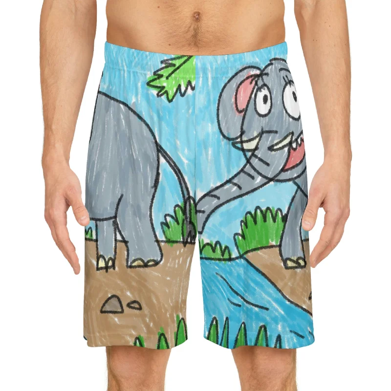 Warm Weather Shorts-Elefante Elephant King Safari Animal Basketball Shorts (AOP)