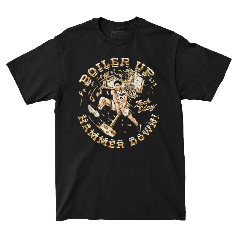 Graphic Printed T-Shirt for Men-EXCLUSIVE RELEASE: Zach Edey - Boiler Up, Hammer Down Black Tee