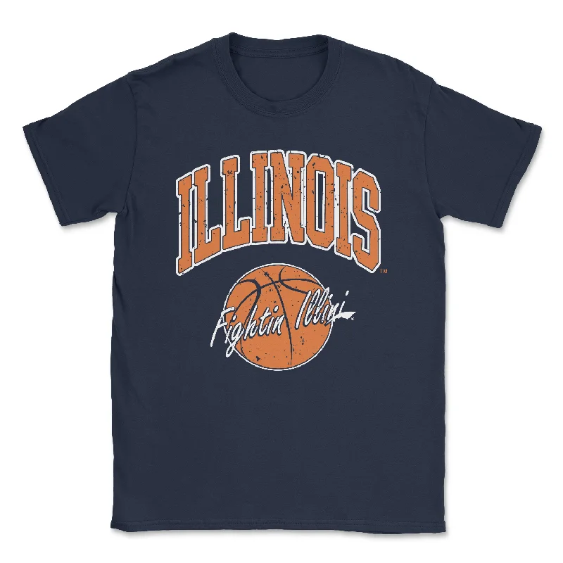 T-Shirt for Summer-Fighting Illini Basketball Navy Classic Vintage Tee