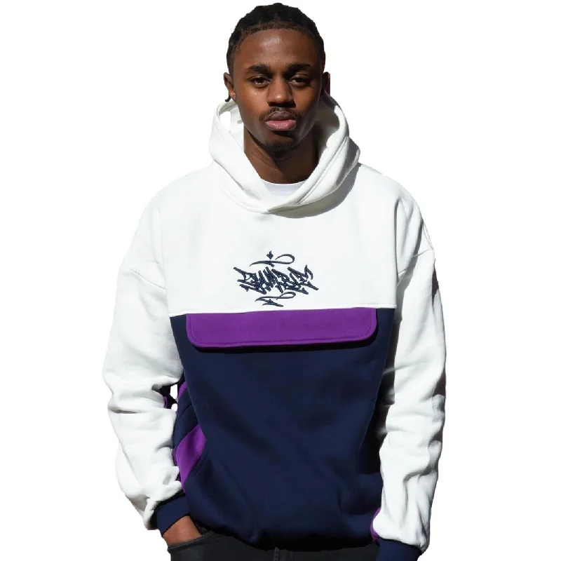 Hoodie with Warm Fleece Lining-Gamble Street Hoodie White / Purple