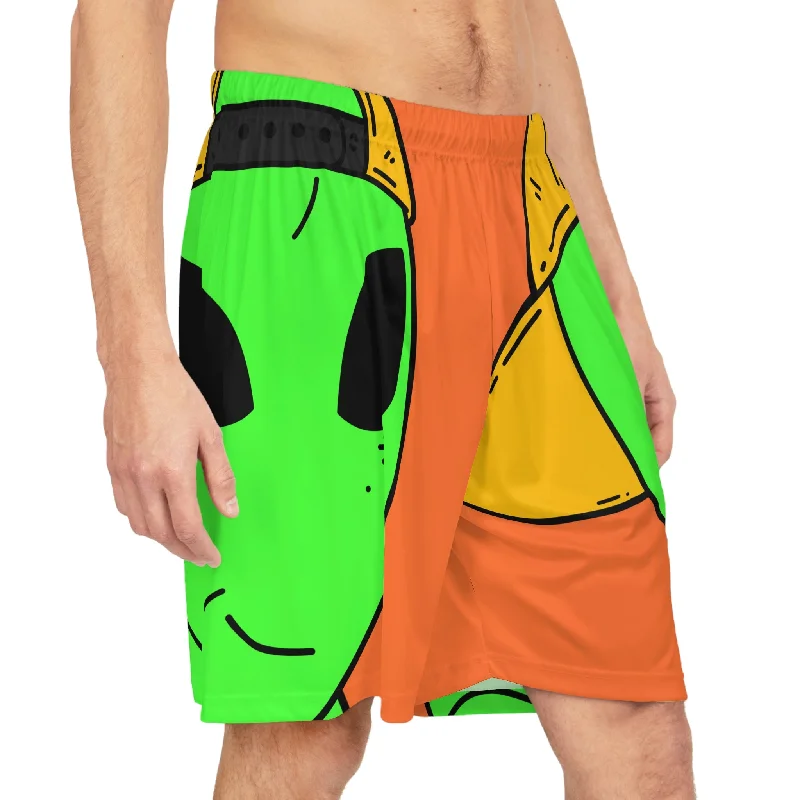 Stretch Shorts for Men-Happy Smirk Alien Visitor Basketball Shorts (AOP)