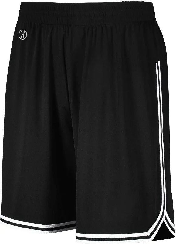 Hiking Shorts for Hot Weather-Holloway 224077 Retro Basketball Shorts - Black White