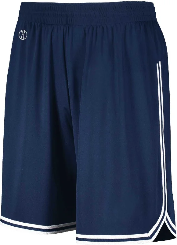 Athletic Shorts for Gym Training-Holloway 224077 Retro Basketball Shorts - Navy White