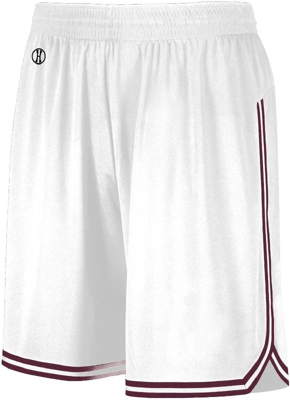 Personalized Shorts-Holloway 224077 Retro Basketball Shorts - White Maroon