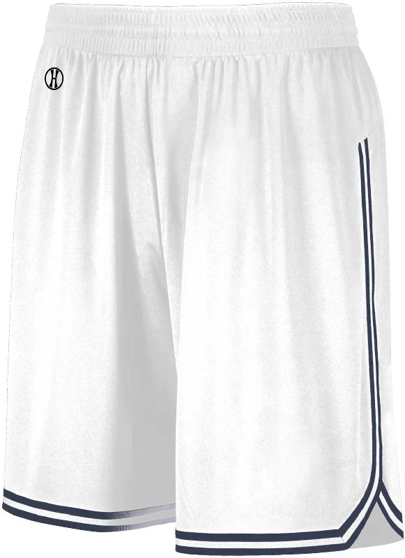 Graphic Printed Shorts-Holloway 224077 Retro Basketball Shorts - White Navy