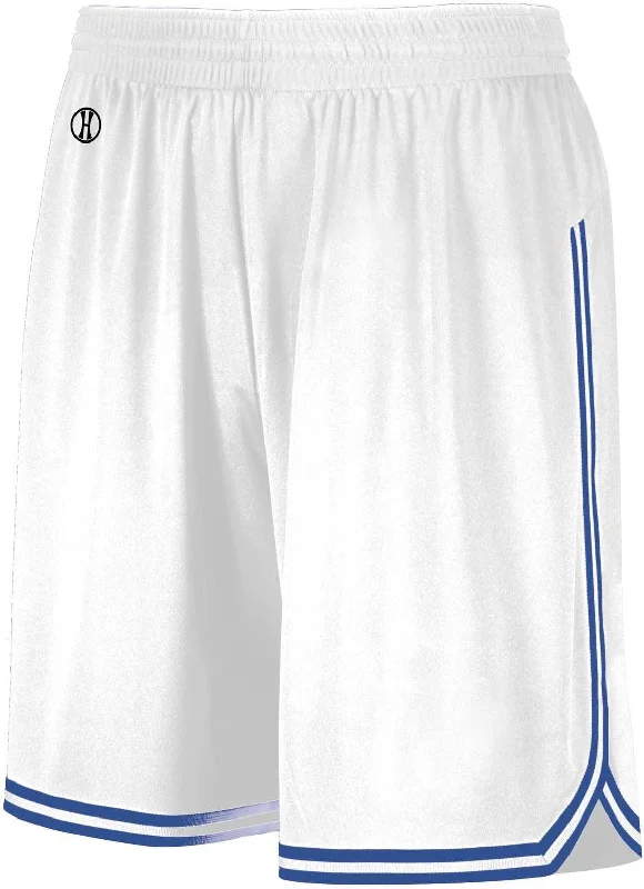 Funny Quote Shorts-Holloway 224077 Retro Basketball Shorts - White Royal