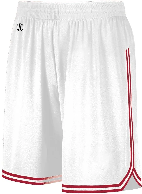 Animal Print Shorts-Holloway 224077 Retro Basketball Shorts - White Scarlet