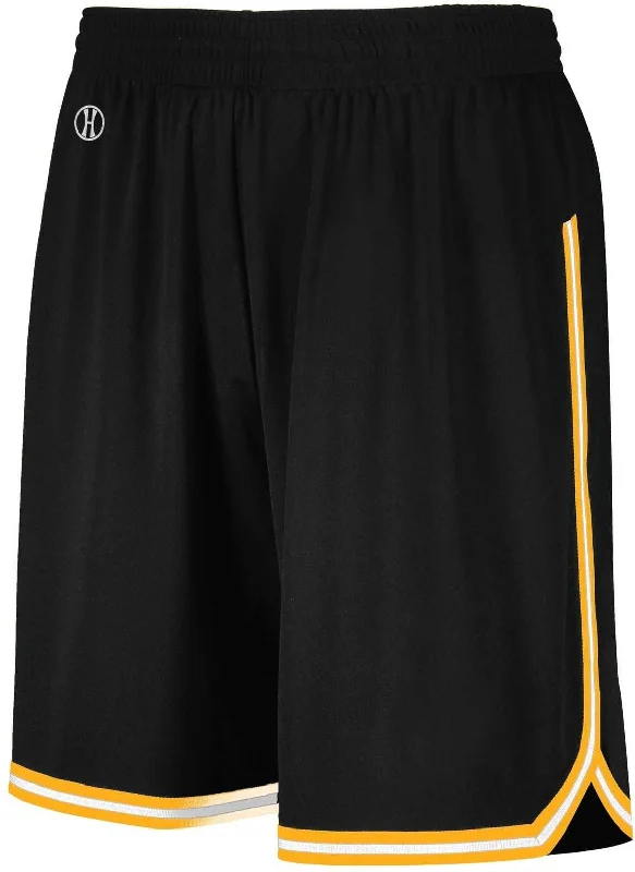 Sports Shorts with Reflective Details-Holloway 224277 Youth Retro Basketball Shorts - Black Light Gold White