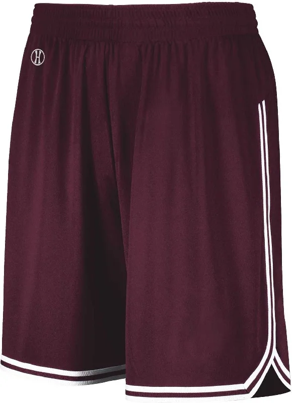 Classic Shorts-Holloway 224277 Youth Retro Basketball Shorts - Maroon White