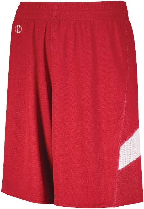 Men’s Casual Shorts for Summer-Holloway 224279 Youth Dual-Side Single Ply Basketball Shorts - Scarlet White