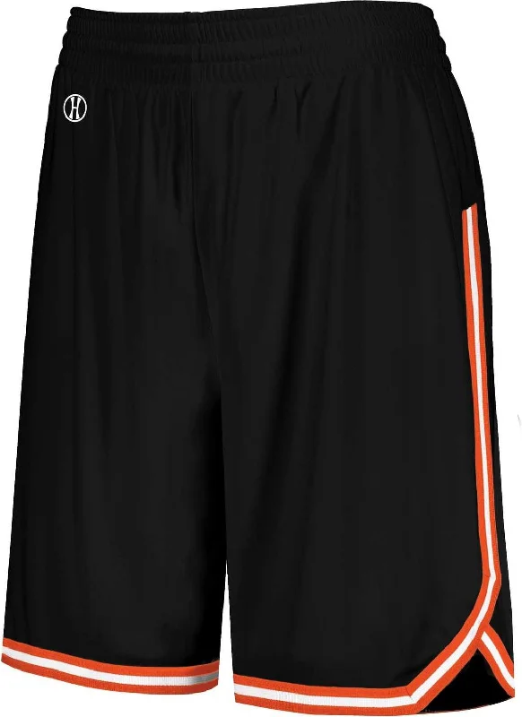 Shorts for Workouts in the Gym-Holloway 224377 Ladies Retro Basketball Shorts - Black Orange White