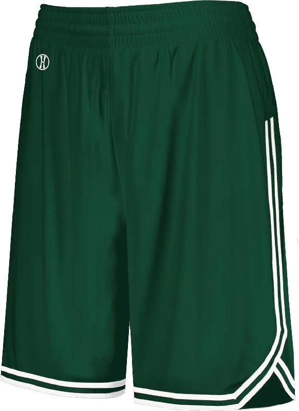 Shorts for Cool Weather-Holloway 224377 Ladies Retro Basketball Shorts - Forest White