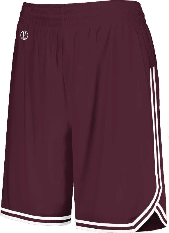 Petite Size Shorts-Holloway 224377 Ladies Retro Basketball Shorts - Maroon White