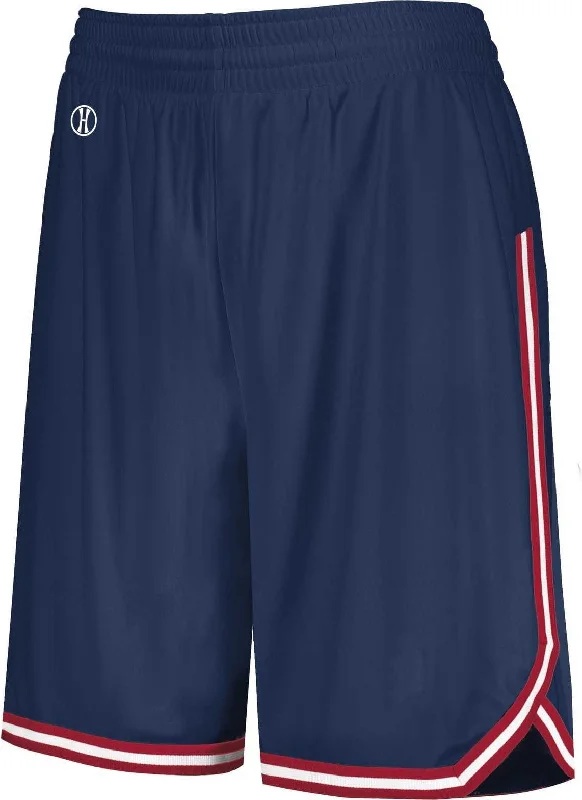 Tall Size Shorts-Holloway 224377 Ladies Retro Basketball Shorts - Navy Scarlet White