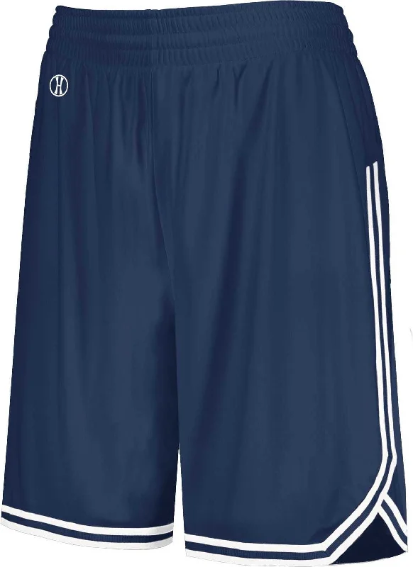 Custom Printed Cargo Shorts-Holloway 224377 Ladies Retro Basketball Shorts - Navy White