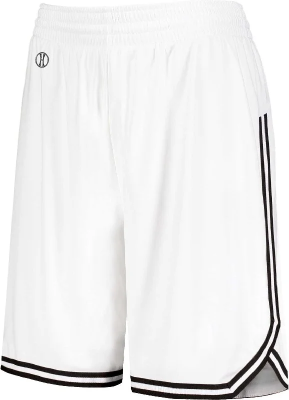 Custom Graphic Shorts-Holloway 224377 Ladies Retro Basketball Shorts - White Black