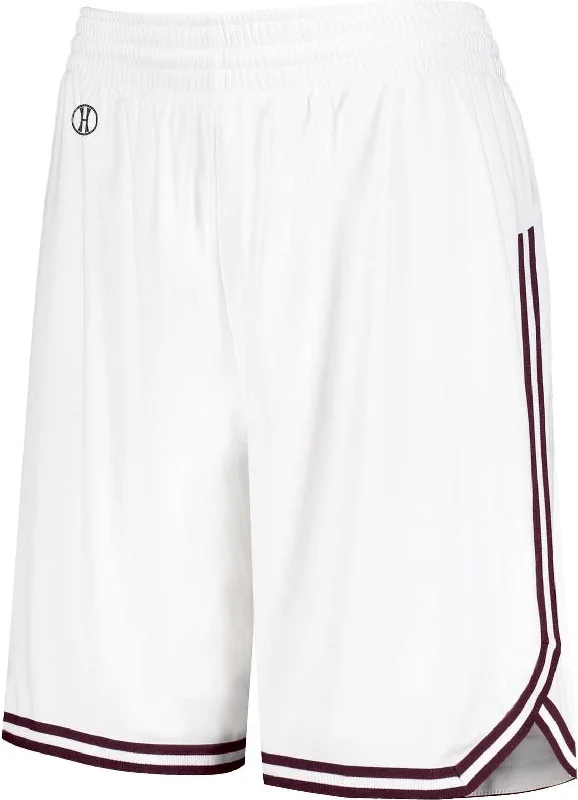 Sporty Shorts for Men-Holloway 224377 Ladies Retro Basketball Shorts - White Maroon