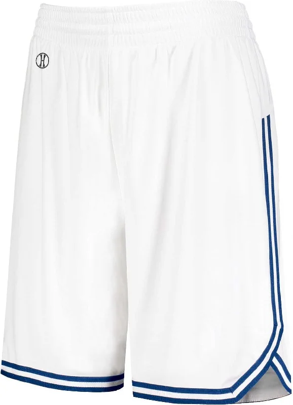 Yoga Shorts for Women-Holloway 224377 Ladies Retro Basketball Shorts - White Royal