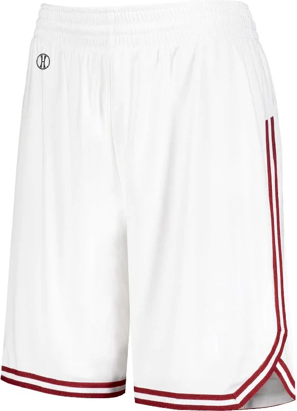 Yoga Shorts for Men-Holloway 224377 Ladies Retro Basketball Shorts - White Scarlet