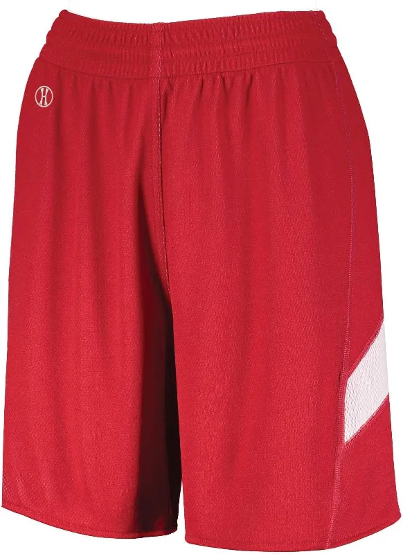 Drawstring Shorts-Holloway 224379 Ladies Dual-Side Single Ply Shorts - Scarlet White