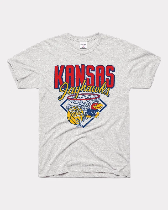 Graphic Printed T-Shirt for Men-Kansas Jayhawks Nothin' But Net Ash T-Shirt