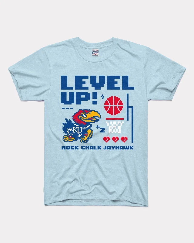 Personalized T-Shirt-KU Jayhawks Level Up Powder Blue T-Shirt