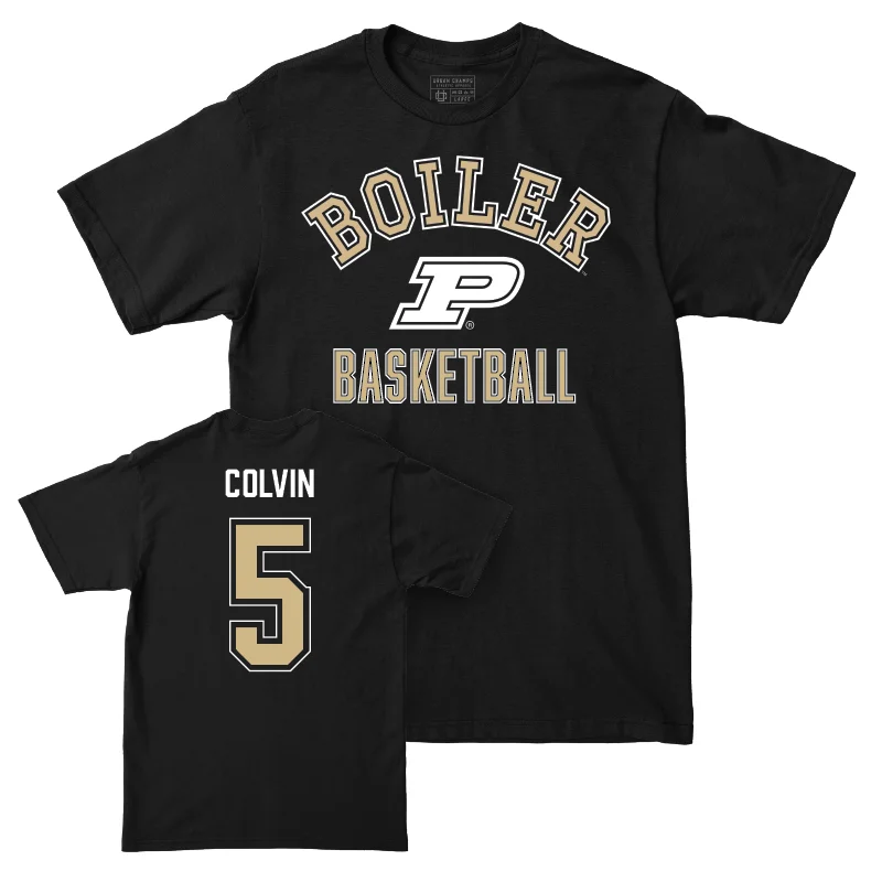 T-Shirt with Applique Designs-Men's Basketball Black Classic Tee - Myles Colvin | #5