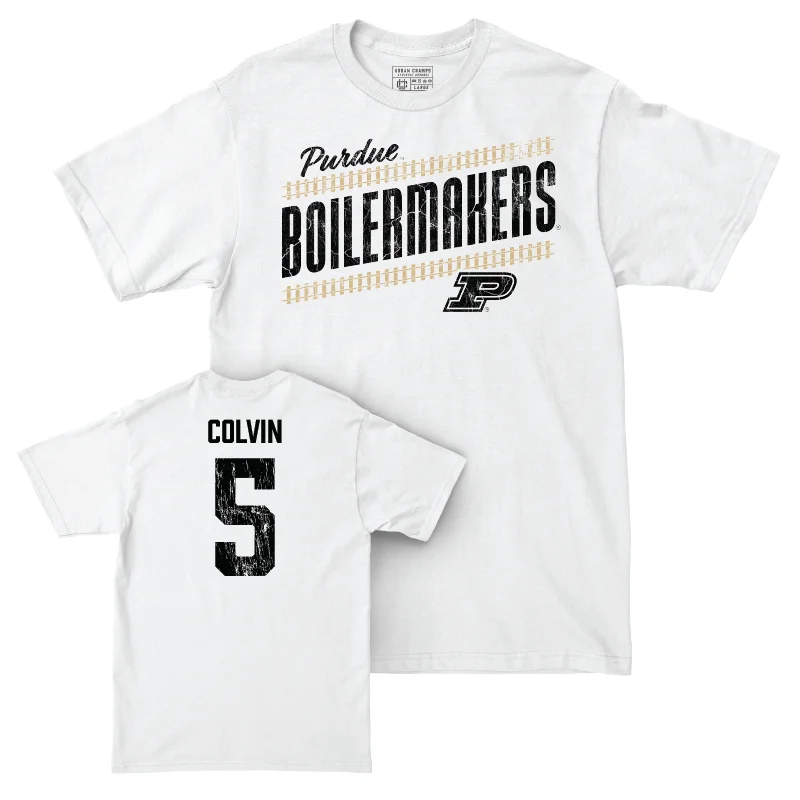 T-Shirt with Hobbies and Interests-Men's Basketball White Slant Comfort Colors Tee - Myles Colvin | #5