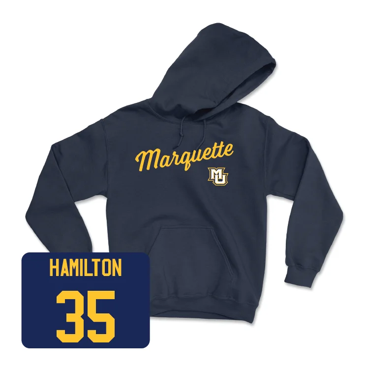 Hoodie for Lounging-Navy Men's Basketball Script Hoodie - Caedin Hamilton