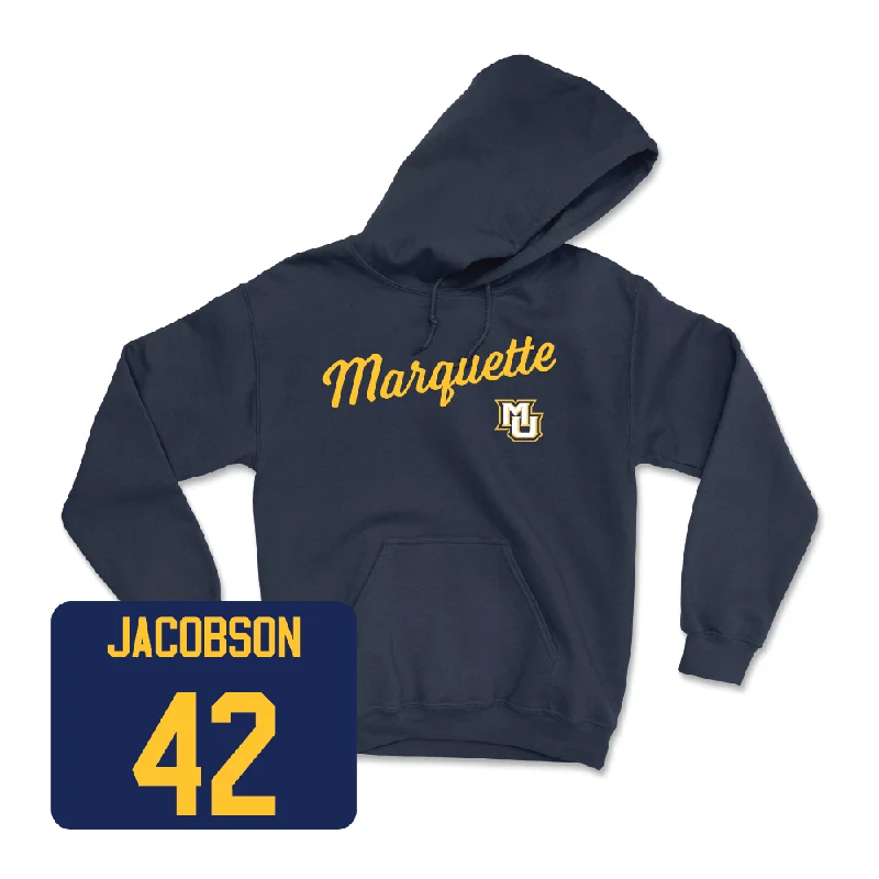 Hoodie with Modern Design-Navy Men's Basketball Script Hoodie  - Luke Jacobson