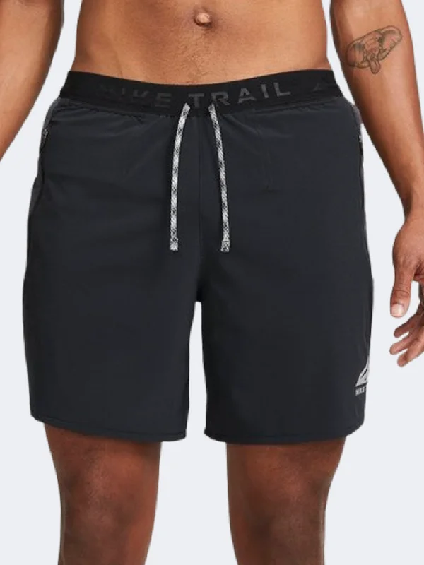 Denim Shorts-Nike Df Trail Second Sunrise Men Running Short Black/Grey/White