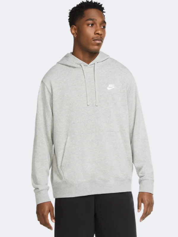 Custom Printed Hoodie-Nike Sportswear Club Men Lifestyle Hoody Grey Heather/ White