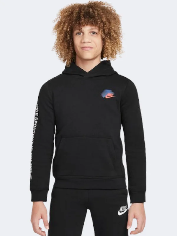 Hoodie for Football Fans-Nike Sportswear Standard Issue Fleece Boys Lifestyle Hoody Black