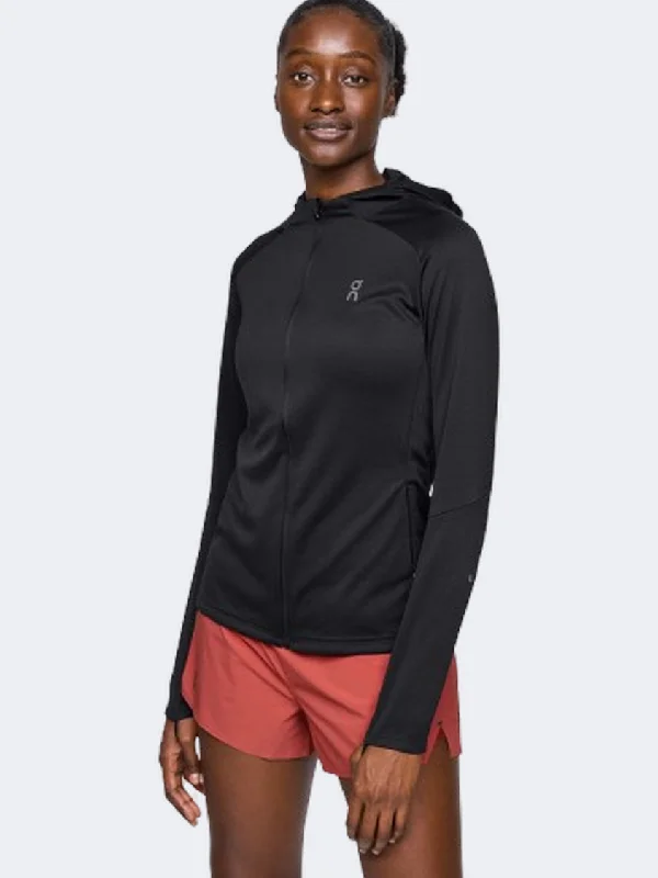 School Hoodie-On Climate Women Running Hoody Black