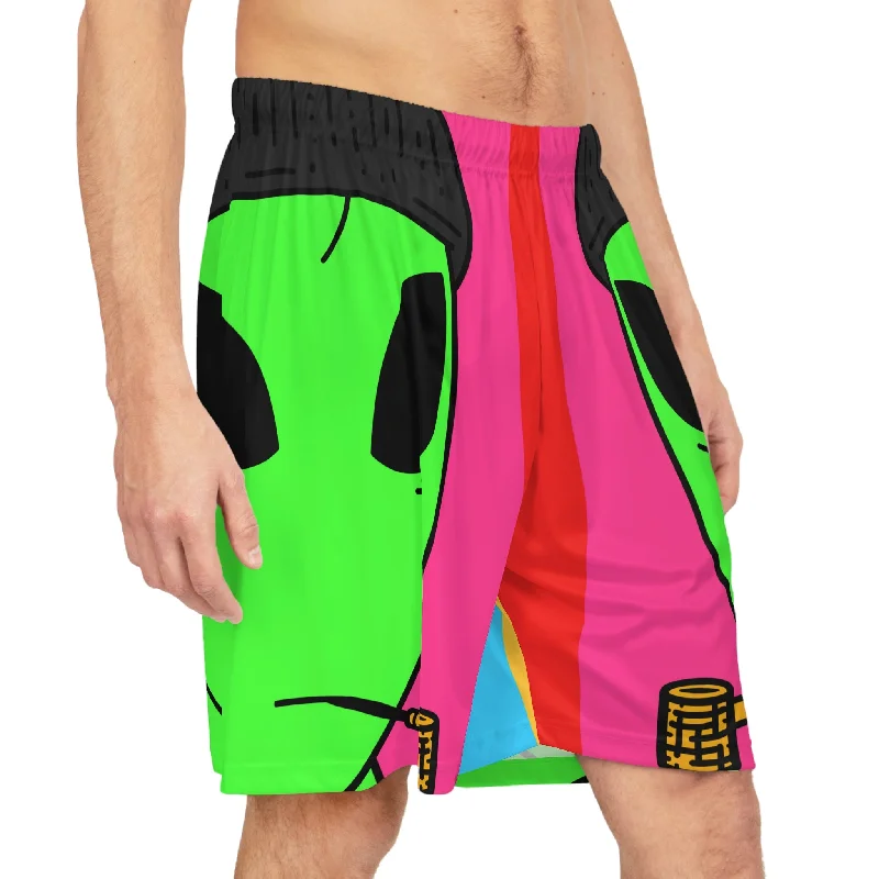 Sustainable Shorts-Pipe Smoking Green Alien Black Beanie Basketball Shorts