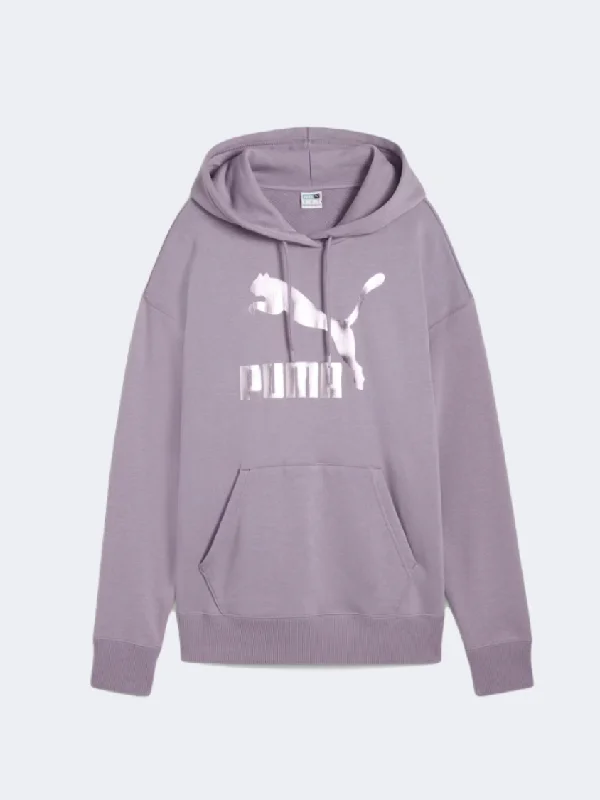 Hoodie for School Spirit-Puma Classics Shiny Logo Women Lifestyle Hoody Pale Plum